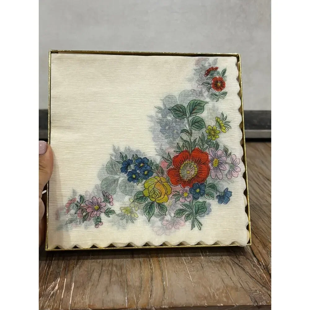 Vintage Floral Paper Luncheon Napkins in Original Gold Box Unused Party Decor